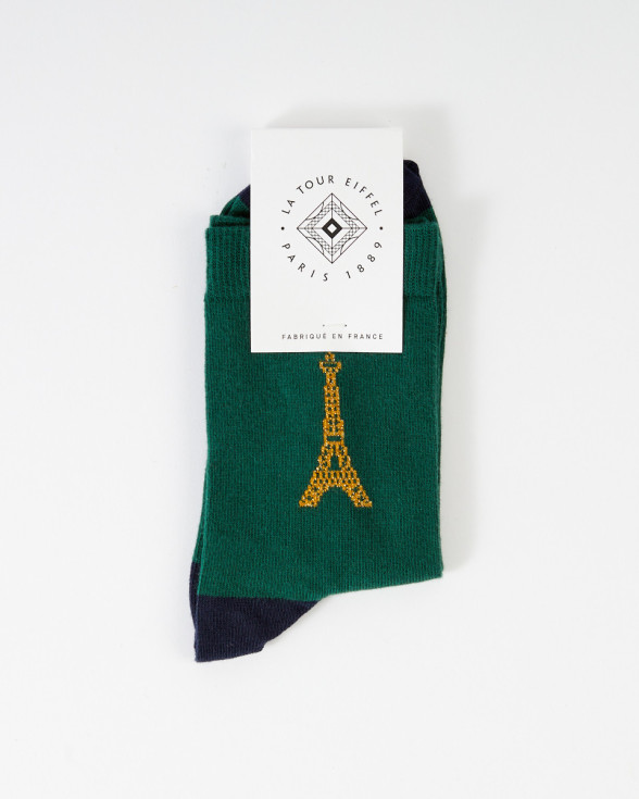 Chaussettes Vert Marine avec la tour Eiffel