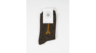 Black sequined knee-high socks with Eiffel Tower