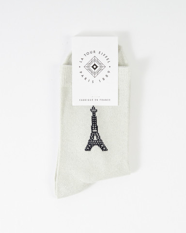 Silver sequined knee-high socks with Eiffel Tower