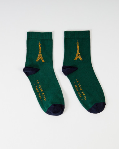 Chaussettes Vert Marine avec la tour Eiffel