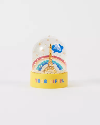 Yellow Mini Snow Globe with Eiffel Tower and Rainbow