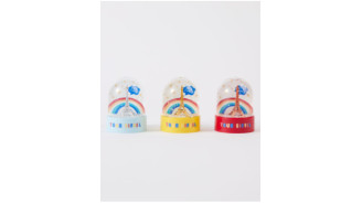 Yellow Mini Snow Globe with Eiffel Tower and Rainbow