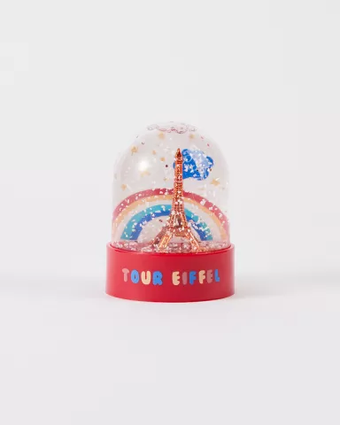 Red Mini Snow Globe with Eiffel Tower and Rainbow