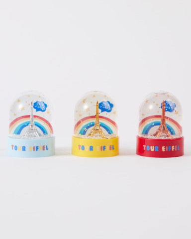 Red Mini Snow Globe with Eiffel Tower and Rainbow