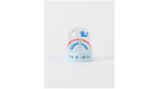 Light Blue Mini Snow Globe with Eiffel Tower and Rainbow