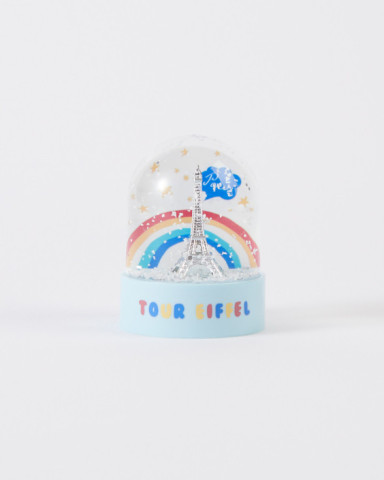 Light Blue Mini Snow Globe with Eiffel Tower and Rainbow