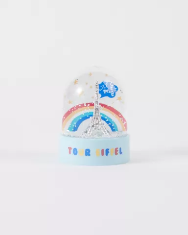 Light Blue Mini Snow Globe with Eiffel Tower and Rainbow