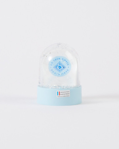 Light Blue Mini Snow Globe with Eiffel Tower and Rainbow