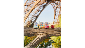 Light Blue Mini Snow Globe with Eiffel Tower and Rainbow