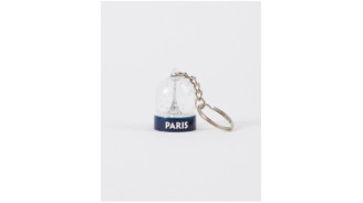 Keychain Snow Globe with Silver Eiffel Tower