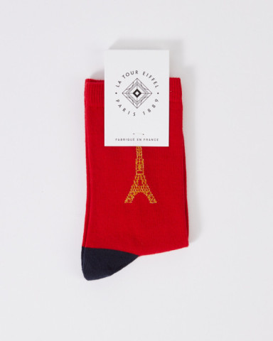 Chaussettes Rouge et Or avec la tour Eiffel