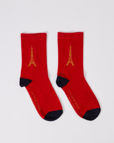 Chaussettes Rouge et Or avec la tour Eiffel