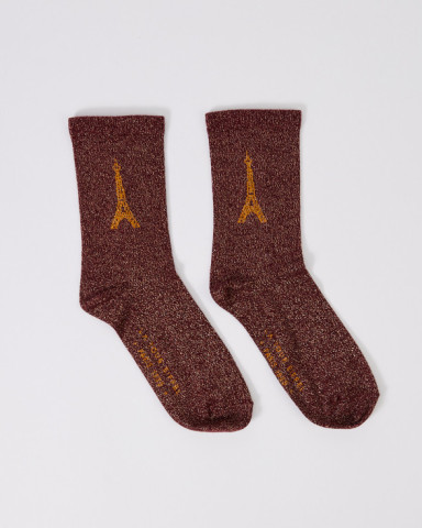 Burgundy Glittery Socks with the Eiffel Tower