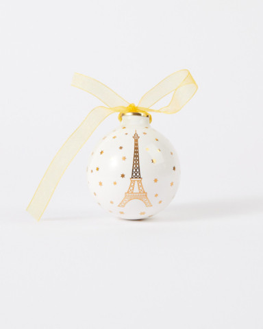 Eiffel Tower White and Gold Christmas Ornament